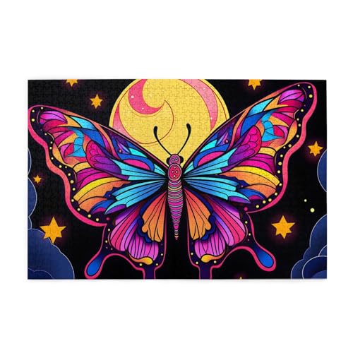 Mexpekil Schmetterling Mond Stern 1000 Teile Puzzle für Erwachsene Holzpuzzles Erwachsene Puzzle Lernspiele für Erwachsene Geschenke Wohnkultur von Mexpekil