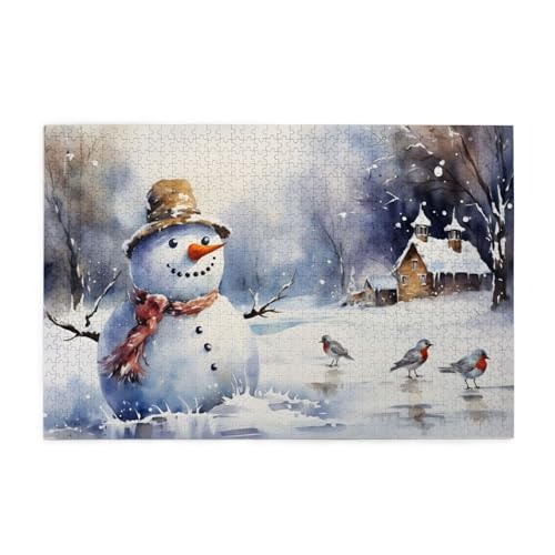 Mexpekil Schneemann Vögel Winterdorf 1000 Teile Puzzle für Erwachsene Holzpuzzles Erwachsene Puzzle Lernspiele für Erwachsene Geschenke Wohnkultur von Mexpekil