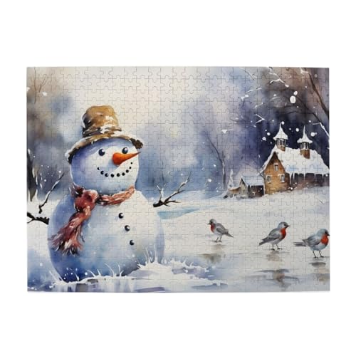 Mexpekil Schneemann Vögel Winterdorf 500 Teile Puzzle für Erwachsene Holzpuzzles Erwachsene Puzzle Lernspiele für Erwachsene Geschenke Wohnkultur von Mexpekil