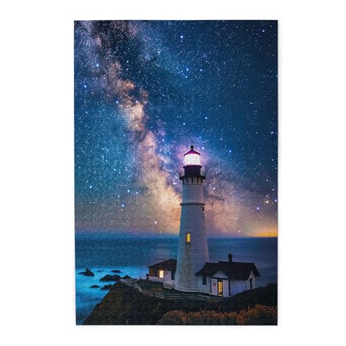 Mexpekil Sea Galaxy Leuchtturm 1000 Teile Puzzles für Erwachsene Holzpuzzles Erwachsene Puzzle Lernspiele für Erwachsene Geschenke Wohnkultur von Mexpekil