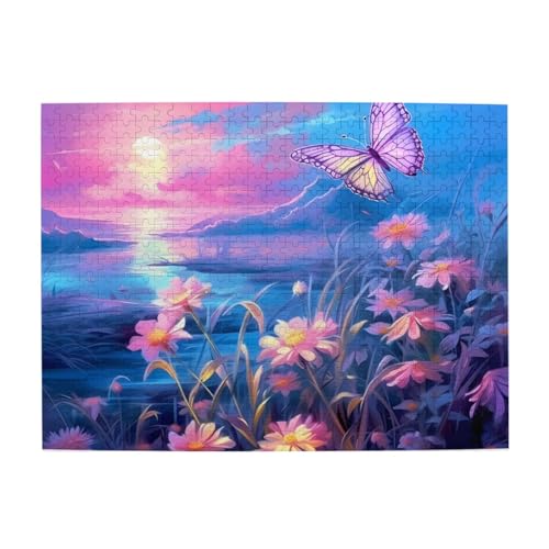 Mexpekil Seaside Flower Butterfly 500 Teile Puzzle für Erwachsene Holzpuzzles Erwachsene Puzzle Lernspiele für Erwachsene Geschenke Wohnkultur von Mexpekil