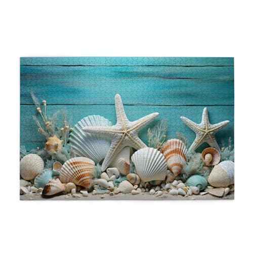 Mexpekil Seestern Muschelholz 1000 Teile Puzzles für Erwachsene Holzpuzzles Erwachsene Puzzle Lernspiele für Erwachsene Geschenke Wohnkultur von Mexpekil