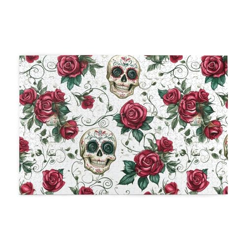 Mexpekil Skelett Rote Rose 1000 Teile Puzzles für Erwachsene Holzpuzzles Erwachsene Puzzle Lernspiele für Erwachsene Geschenke Wohnkultur von Mexpekil