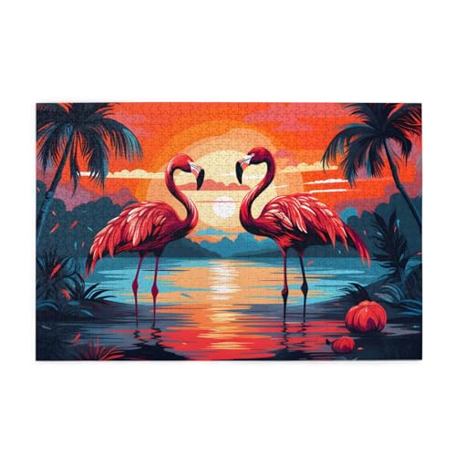 Mexpekil Sonnenuntergang Flamingo Baum 1000 Teile Puzzles für Erwachsene Holzpuzzles Erwachsene Puzzle Lernspiele für Erwachsene Geschenke Wohnkultur von Mexpekil