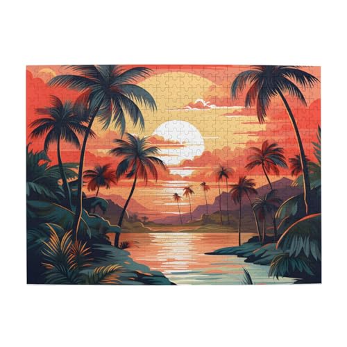 Mexpekil Sonnenuntergang Fluss Palmen 500 Teile Puzzle für Erwachsene Holzpuzzles Erwachsene Puzzle Lernspiele für Erwachsene Geschenke Wohnkultur von Mexpekil