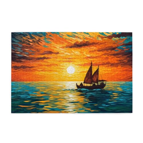 Mexpekil Sonnenuntergang Seeschiff 1000 Teile Puzzles für Erwachsene Holzpuzzles Erwachsene Puzzle Lernspiele für Erwachsene Geschenke Wohnkultur von Mexpekil