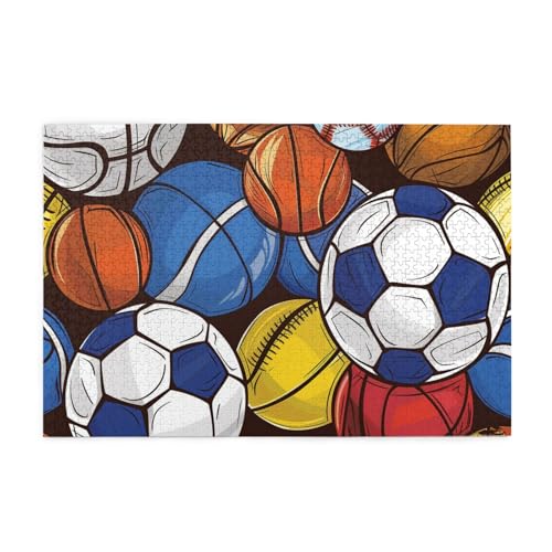 Mexpekil Sportbälle 1000 Teile Puzzles für Erwachsene Holzpuzzles Erwachsene Puzzle Lernspiele für Erwachsene Geschenke Wohnkultur von Mexpekil