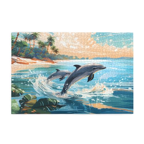 Mexpekil Stranddelfine 1000 Teile Puzzles für Erwachsene Holzpuzzles Erwachsene Puzzle Lernspiele für Erwachsene Geschenke Wohnkultur von Mexpekil