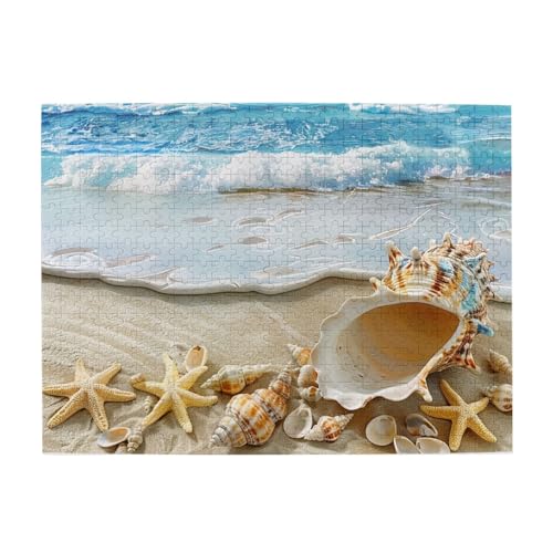 Mexpekil Strandmuschel Seestern 500 Teile Puzzles für Erwachsene Holzpuzzles Erwachsene Puzzle Lernspiele für Erwachsene Geschenke Wohnkultur von Mexpekil