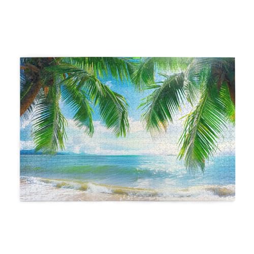 Mexpekil Summer Beach Palm Tree 1000 Teile Puzzle für Erwachsene Holzpuzzles Erwachsene Puzzle Lernspiele für Erwachsene Geschenke Wohnkultur von Mexpekil