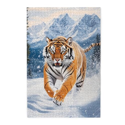 Mexpekil Tiger Running Snow 1000 Teile Puzzle für Erwachsene Holzpuzzles Erwachsene Puzzle Lernspiele für Erwachsene Geschenke Wohnkultur von Mexpekil