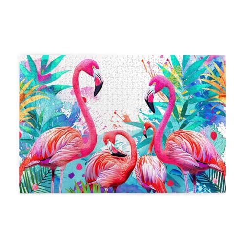 Mexpekil Tropischer rosa Flamingo 1000 Teile Puzzle für Erwachsene Holzpuzzles Erwachsene Puzzle Lernspiele für Erwachsene Geschenke Wohnkultur von Mexpekil