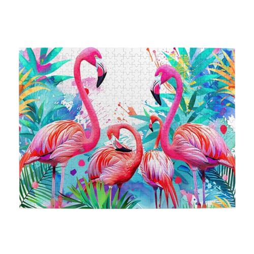 Mexpekil Tropischer rosa Flamingo 500 Teile Puzzle für Erwachsene Holzpuzzles Erwachsene Puzzle Lernspiele für Erwachsene Geschenke Wohnkultur von Mexpekil