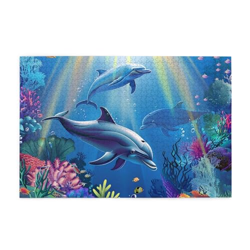 Mexpekil Unterwasser-Delfin 1000 Teile Puzzles für Erwachsene Holzpuzzles Erwachsene Puzzle Lernspiele für Erwachsene Geschenke Wohnkultur von Mexpekil