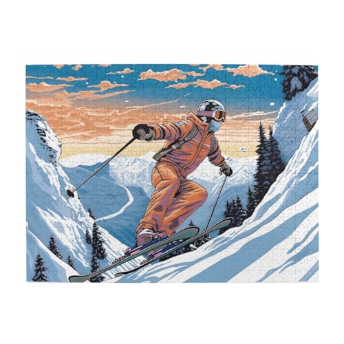 Mexpekil Winter-Skifahren, 500-teiliges Puzzle für Erwachsene, Holzpuzzles für Erwachsene, Puzzle, Lernspiele für Erwachsene, Geschenke, Heimdekoration von Mexpekil