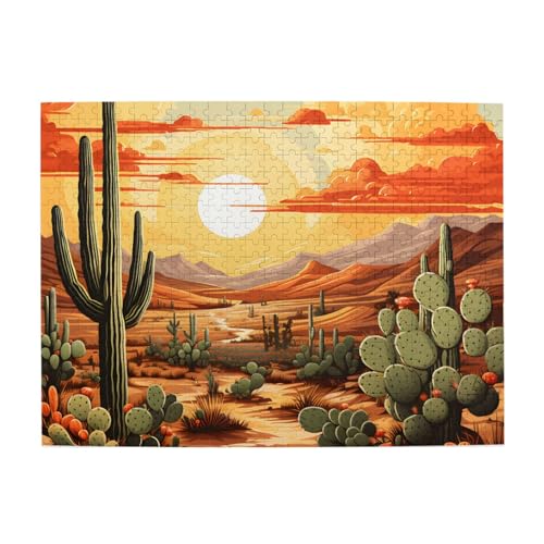 Mexpekil Wüstenkaktus Sonnenuntergang 500 Teile Puzzles für Erwachsene Holzpuzzles Erwachsene Puzzle Lernspiele für Erwachsene Geschenke Wohnkultur von Mexpekil