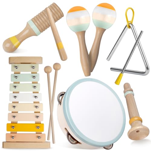 Baby-Musikinstrumente - Montessori-Holzspielzeug für Kleinkinder von 1-3 Jahren, Percussion-Instrumente Set mit modernem Boho-Xylophon für Kinder Vorschulbildung 3+ (6 in 1) von Meytccve