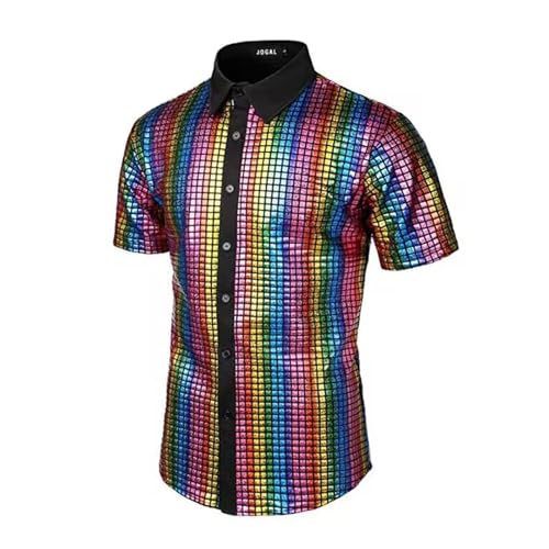 Glitzer Hemd Herren Kostüm Glitzerhemd Stilvolle Kurzarm Karneval Mottopartys Silvester Partys Fasching Kostümveranstaltungen Metallic Regular Fit Disco Glänzende Freizeithemd Hochzeit Shirt Party von Mfhmom