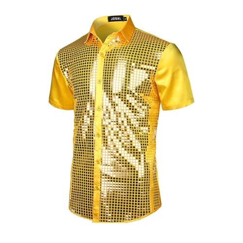 Glitzer Hemd Herren Kostüm Glitzerhemd Stilvolle Kurzarm Karneval Mottopartys Silvester Partys Fasching Kostümveranstaltungen Metallic Regular Fit Disco Glänzende Freizeithemd Hochzeit Shirt Party von Mfhmom