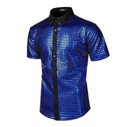 Glitzer Hemd Herren Kostüm Glitzerhemd Stilvolle Kurzarm Karneval Mottopartys Silvester Partys Fasching Kostümveranstaltungen Metallic Regular Fit Disco Glänzende Freizeithemd Hochzeit Shirt Party von Mfhmom