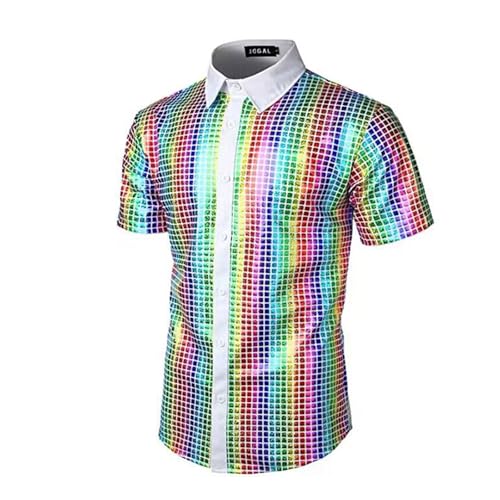 Glitzer Hemd Herren Kostüm Glitzerhemd Stilvolle Kurzarm Karneval Mottopartys Silvester Partys Fasching Kostümveranstaltungen Metallic Regular Fit Disco Glänzende Freizeithemd Hochzeit Shirt Party von Mfhmom