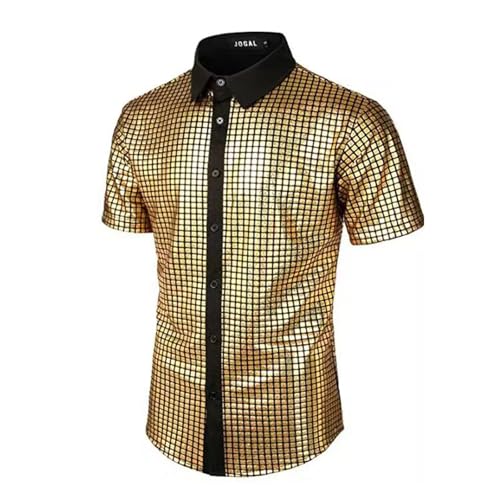 Glitzer Hemd Herren Kostüm Glitzerhemd Stilvolle Kurzarm Karneval Mottopartys Silvester Partys Fasching Kostümveranstaltungen Metallic Regular Fit Disco Glänzende Freizeithemd Hochzeit Shirt Party von Mfhmom