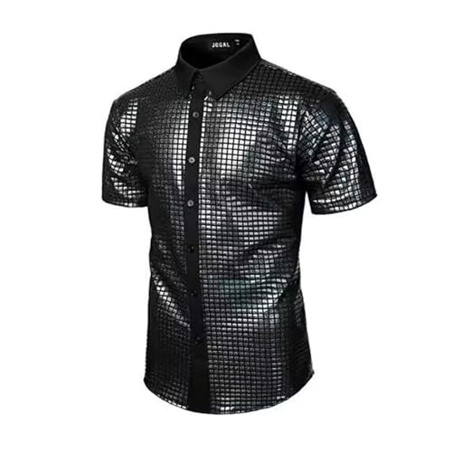 Glitzer Hemd Herren Kostüm Glitzerhemd Stilvolle Kurzarm Karneval Mottopartys Silvester Partys Fasching Kostümveranstaltungen Metallic Regular Fit Disco Glänzende Freizeithemd Hochzeit Shirt Party von Mfhmom