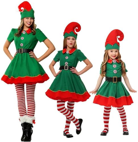 Mfhmom Weihnachtselfen Kostüm Set, Damen Herren Kinder Elfen Kostüm Familie Wichtel Kostüm Elfenkostüm Faschingskostüme Karneval Cosplay Kostüm Weihnachtsoutfit Elfenkleidung von Mfhmom