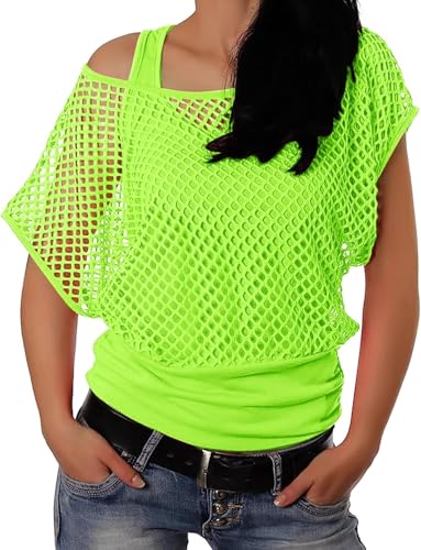 Netzoberteil Set Damen Kostüm 80er 90er Beinwärmer Netzhandschuhe Neon Kleidung Netzshirt Aerobic Outfit Karneval Faschingskostüme Festival Fasching Party Netztop Kurz Frauen Mottoparty Accessoires von Mfhmom