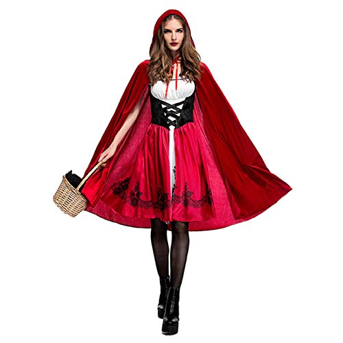 Mgichoom Rotkäppchen Damen Kostü Prinzessin Kleid Erwachsene Cosplay Kleid Lang Rotes Kleid Umhang Halloween Rollenspiel Outfits Erwachsene Karneval Cosplay Kleid Party Nachtclub Königin Kostü von Mgichoom