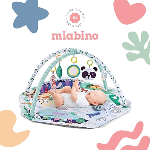 MiaBino Baby Activity Gym – Spielmatte mit Spielbogen und Hängespielzeug für Babys – Fördert motorische Fähigkeiten und sensorische Entwicklung von MiaBino