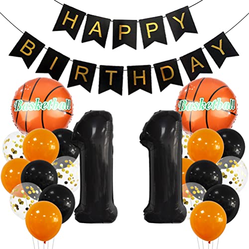 11 Jahr Kindergeburtstag Deko Set Happy Birthday Banner Großes Basketball Luftballon Dekorationen Zahl 11 FolienBallon Orange Schwarz Ballon für Kinder Basketball Themenfeier Party Geburtstagsdeko von MiaLover