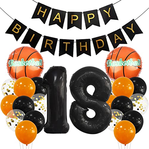 18 Jahr Kindergeburtstag Deko Set Happy Birthday Banner Großes Basketball Luftballon Dekorationen Zahl 18 FolienBallon Orange Schwarz Ballon für Kinder Basketball Themenfeier Party Geburtstagsdeko von MiaLover