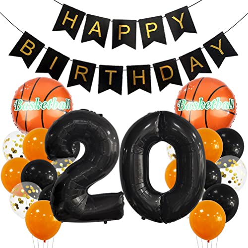 20 Jahr Kindergeburtstag Deko Set Happy Birthday Banner Großes Basketball Luftballon Dekorationen Zahl 20 FolienBallon Orange Schwarz Ballon für Kinder Basketball Themenfeier Party Geburtstagsdeko von MiaLover