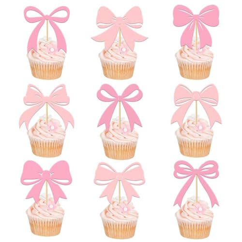 MiaLover 18 Stück Fliege Cake Topper Kuchen Picks Kuchendekoration Kuchen Aufsatz Topper Tortenstecker Deko für Hochzeitsfeier Geburtstagsfeier Hochzeit Engagement, Rosa von MiaLover