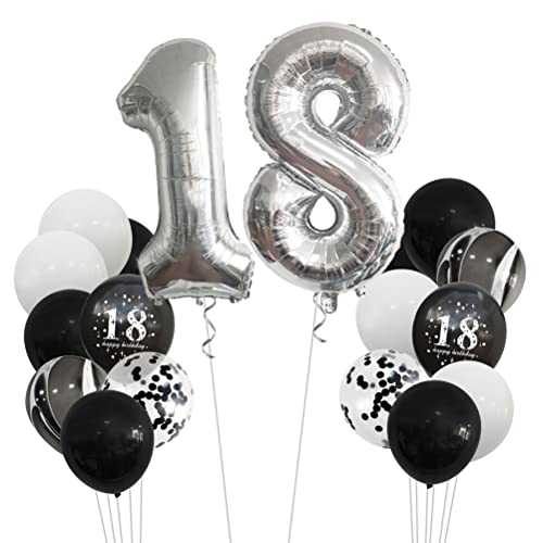 MiaLover 18. Geburtstag Dekorationen Männer Schwarz Silber Nr.18 Luftballons Weiß Schwarz Achat Luftballons Helium Luftballons für Jungen Männer Geburtstagsparty von MiaLover