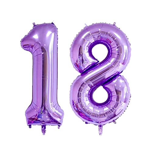 MiaLover 40 Zoll Zahl 18. Geburtstag deko Zahlen Ballon 18 Heliumballon 18 Geburtstagsdeko Riesen Aufblasbar Helium Folienballon Luftballons für Männer Frauen Happy Birthday Deko Luftballon(Lila) von MiaLover