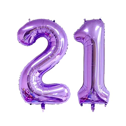 MiaLover 40 Zoll Zahl 21. Geburtstag deko Zahlen Ballon 21 Heliumballon 21 Geburtstagsdeko Riesen Aufblasbar Helium Folienballon Luftballons für Männer Frauen Happy Birthday Deko Luftballon(Lila) von MiaLover