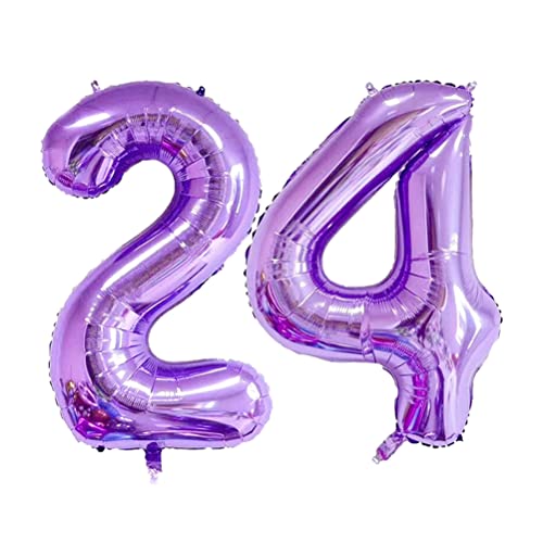 MiaLover 40 Zoll Zahl 24. Geburtstag deko Zahlen Ballon 24 Heliumballon 24 Geburtstagsdeko Riesen Aufblasbar Helium Folienballon Luftballons für Männer Frauen Happy Birthday Deko Luftballon(Lila) von MiaLover