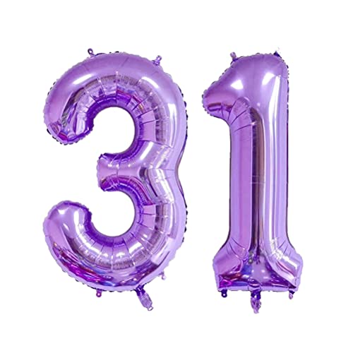 MiaLover 40 Zoll Zahl 31. Geburtstag deko Zahlen Ballon 31 Heliumballon 31 Geburtstagsdeko Riesen Aufblasbar Helium Folienballon Luftballons für Männer Frauen Happy Birthday Deko Luftballon(Lila) von MiaLover