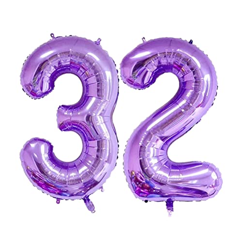 MiaLover 40 Zoll Zahl 32. Geburtstag deko Zahlen Ballon 32 Heliumballon 32 Geburtstagsdeko Riesen Aufblasbar Helium Folienballon Luftballons für Männer Frauen Happy Birthday Deko Luftballon(Lila) von MiaLover