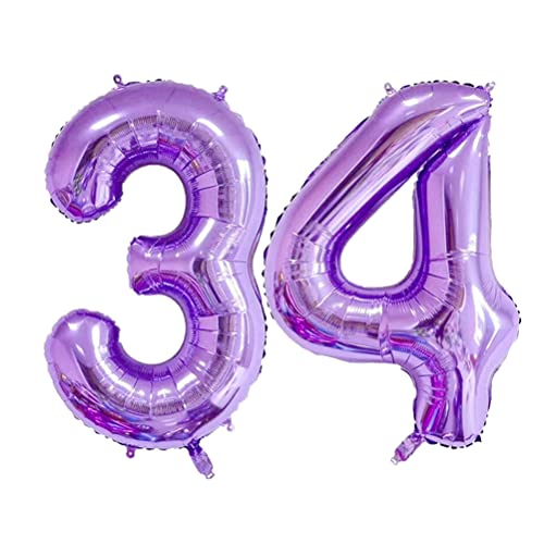 MiaLover 40 Zoll Zahl 34. Geburtstag deko Zahlen Ballon 34 Heliumballon 34 Geburtstagsdeko Riesen Aufblasbar Helium Folienballon Luftballons für Männer Frauen Happy Birthday Deko Luftballon(Lila) von MiaLover