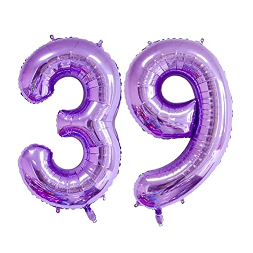 MiaLover 40 Zoll Zahl 39. Geburtstag deko Zahlen Ballon 39 Heliumballon 39 Geburtstagsdeko Riesen Aufblasbar Helium Folienballon Luftballons für Männer Frauen Happy Birthday Deko Luftballon(Lila) von MiaLover