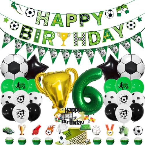 MiaLover 6 Jahr Geburtstag Dekoration Set Fussball Luftballon Latexballon Happy Birthday Banner Trophäe Folienballon Tortendekoration für 6.Geburtstag Fußball Themen Party Deko von MiaLover