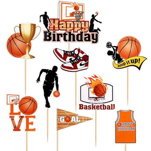 MiaLover Basketball Tortendekoration Kuchendeckel 1 groß Happy Birthday Cake Topper und 24 Stück Basketball-Themen Kuchendeckel Cupcake für Kinder Mädchen Junge Basketball Party Muffin Deko von MiaLover