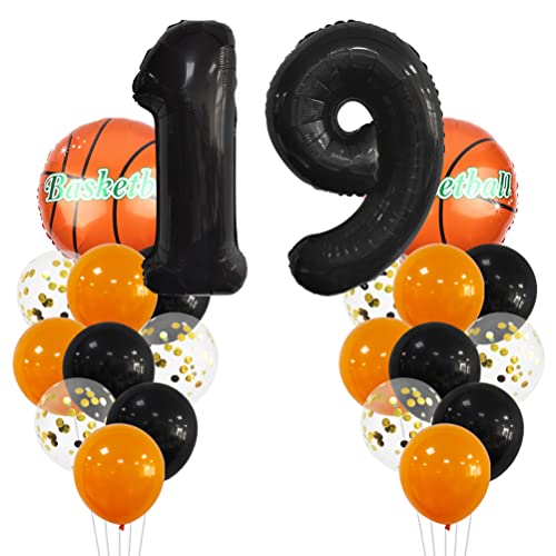 MiaLover Großer Basketball-Ballon Geburtstagsdeko 19 Jahre Geburtstagsdeko Zahl 19 Luftballon Folienballon Orange Schwarz Luftballon für Basketball Motto Feier Party Geburtstag Memorial Day Deko von MiaLover