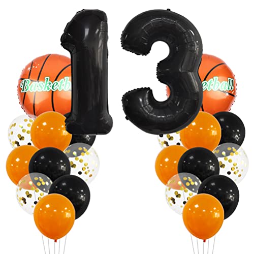 MiaLover Großes Basketball Luftballon Geburtstag Dekorationen 13 Jahr Kindergeburtstag Deko Zahl 13 Ballon FolienBallon Orange Schwarz Ballon für Kinder Basketball Themenfeier Party Geburtstagsdeko von MiaLover