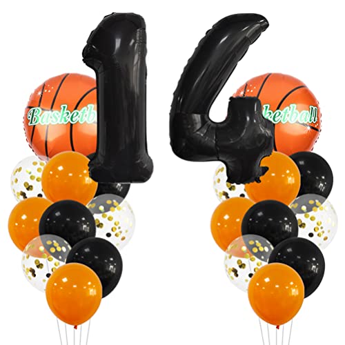 MiaLover Großes Basketball Luftballon Geburtstag Dekorationen 14 Jahr Kindergeburtstag Deko Zahl 14 Ballon FolienBallon Orange Schwarz Ballon für Kinder Basketball Themenfeier Party Geburtstagsdeko von MiaLover