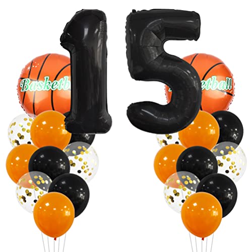 MiaLover Großes Basketball Luftballon Geburtstag Dekorationen 15 Jahr Kindergeburtstag Deko Zahl 15 Ballon FolienBallon Orange Schwarz Ballon für Kinder Basketball Themenfeier Party Geburtstagsdeko von MiaLover