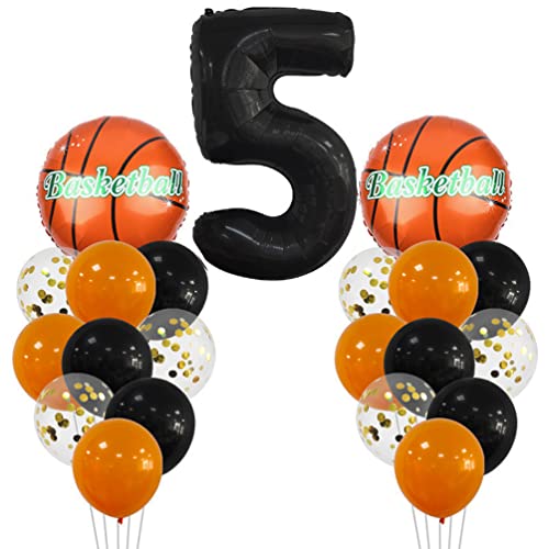 MiaLover Großes Basketball Luftballon Geburtstag Dekorationen 5 Jahr Kindergeburtstag Deko Zahl 5 Ballon FolienBallon Orange Schwarz Ballon für Kinder Basketball Themenfeier Party Geburtstagsdeko von MiaLover